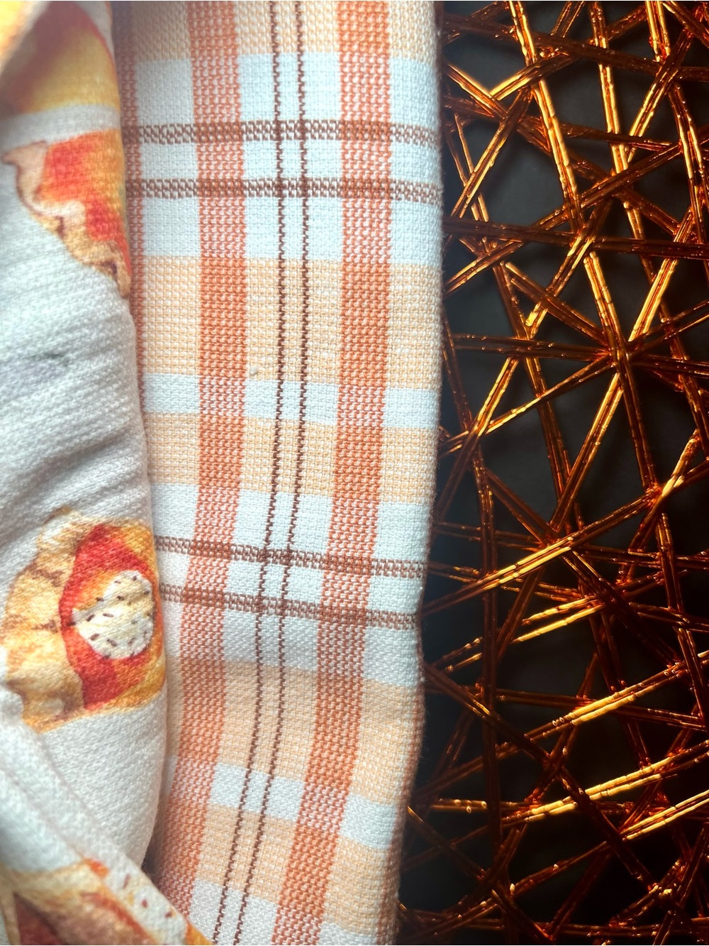 3 Harvest Pies Kitchen Towels Pumpkin Pecan Apple Orange Brown Plaid - Picture 11 of 11